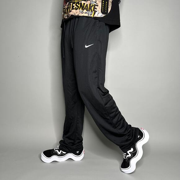 Nike Sweatpants Jet Black Polyester White Swoosh Relaxed Dri Fit